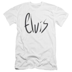 Elvis Presley Sketchy Name Classic Premuim Canvas Adult Slim Fit T Shirt White